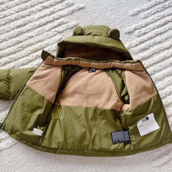 The North Face Baby 600 Down Fleece Hooded Jacket Olive 6-12 Months Bear Ears - Picture 6 of 10